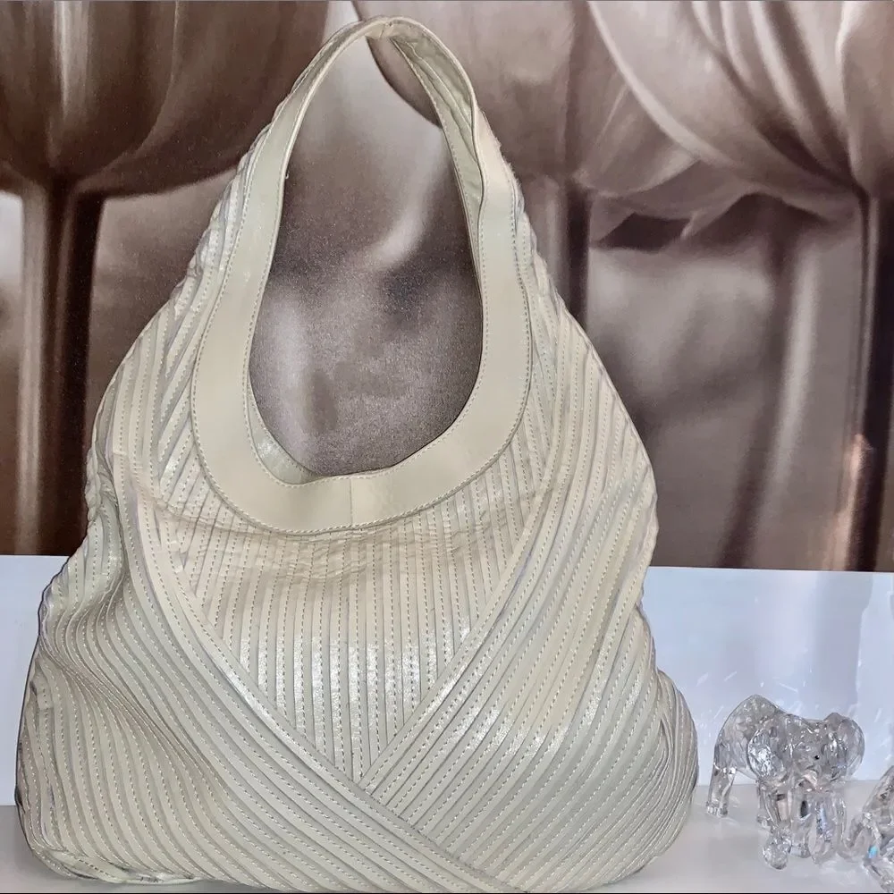 Sandra Roberts Leather Cream Hobo Bag
